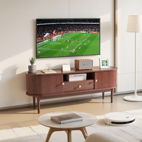 VEVOR Mueble de TV, Estilo Moderno de Mediados de Siglo, Capacidad de Carga de 158,76 kg, con Cajón, Estantes Abiertos y Puerta Enrollable, Ideal para Salón y Dormitorio, 1473 x 551 x 401 mm