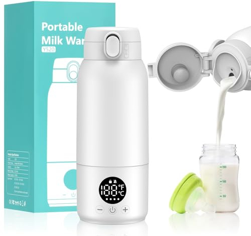 Calienta Biberones Portátil 500ml, Calentador de Leche para Bebes, Calentador Recargable de Leche, Control Preciso de la Temperatura 35℃-70℃, con Pantalla LCD, Carga Rápida USB-C(Blanco)