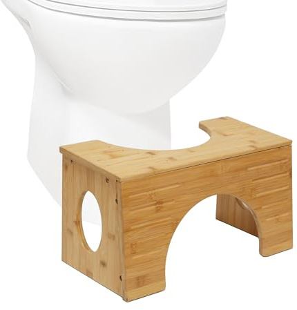 Relaxdays toalettfotpall i bambu för vuxna, lutbart stöd med 2 höjder, 19,5/25 cm, naturlig