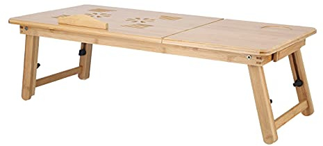 Zerodis Folding Laptop Table with Storage Drawer and Cup Holder Heat Emission Hole for Bed Sofa Home Use Adjustable Notebook Stand Desk
