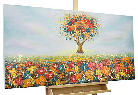 KunstLoft Leinwandbild | 100% HANDGEMALT | 120x60cm | Gemälde 'Feld der Facetten' | Wald & Bäume | Bunt | Wandbild Wohnzimmer