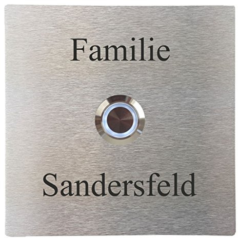 laser-diele Türklingeln – Klingelschild Edelstahl – Edelstahl Türklingel – Türklingel mit Gravur – Türklingel mit Namen – mit LED Beleuchtung – 100 x 100 mm Viereck