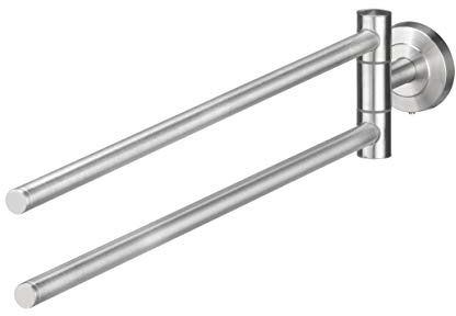 AMARE Handtuchstange 2-armig | Silber | Bohren oder Kleben | Handtuchhalter für Handtücher und Gästehandtücher | Handtuchhaken aus Edelstahl | Handtuchspender Größe 48 x 8 x 5,5 cm
