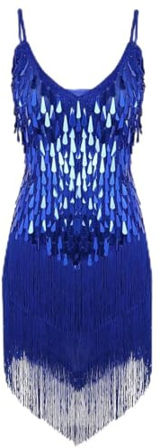 ranranrann asymmetrisk latinsk dans klänning dam Fransad paljett dans Rumba Salsa Samba Halter Neck klänning arm klänning klänning samtida dans kostym show, typ b blå, One size