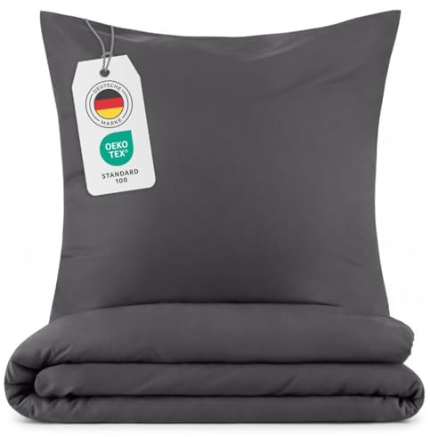 Blumtal Bettwäsche 140x200cm + 80x80cm Kopfkissenbezug - Oeko-TEX zert. Mikrofaser Bettwäsche Set - Mikrofaser Bettbezug bis 95 °C - Deckenbezug + Kissenbezug 2-teilig - Bettbezug Anthrazit