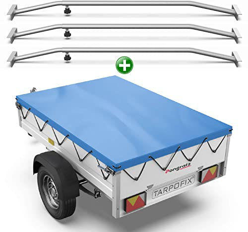 Tarpofix® Anhängerplane 256x145 cm + 3X Planenbügel | Anhänger Plane Flachplane aus PVC PLANENMATERIAL | Verstärkte Pongratz LPA 250/13 Anhänger Plane für PKW Hänger | Abdeckplane + Flachplanenbügel