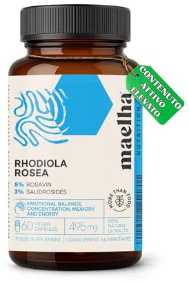 Rhodiola Rosea | Rodiola integratore Memoria e Concentrazione | Alta concentrazione in 5% rosavin e 3% salidrosidi | 60 capsule | 100% Naturale e Vegano