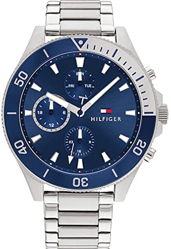 Tommy Hilfiger Reloj Analógico de Cuarzo multifunción para Hombre con Correa en Acero Inoxidable Plateada - 1791917