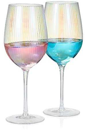 G G - Juego de 2 copas de vino iridiscentes 538.6 con diseño de arco iris, coloridas, para Halloween, con tallo holográfico brillante, perla, tintada, rojo, blanco, borgoña, mezcla del sur
