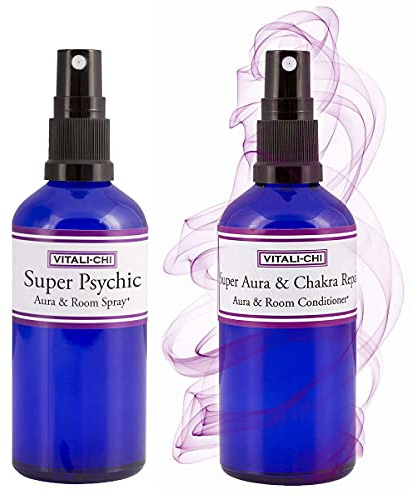 Super Aura Sprays - Vitali-Chi Super Chakra Repair e Super Psychic Aura & Room Spray Bundle - con oli essenziali di bergamotto, arancia amara e patchouli, limone e patchouli - 100 ml