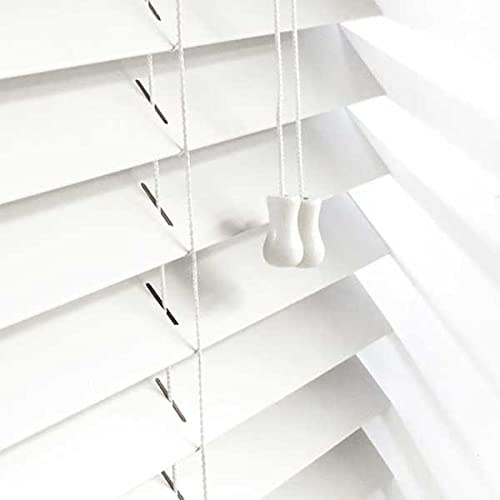 Faux Wood String Wooden Venetian Blinds (240cm Width x 150cm Drop, White) | Windows Blind, 50mm Slats, Easy Fit Child Safe Office Home Window Shutters