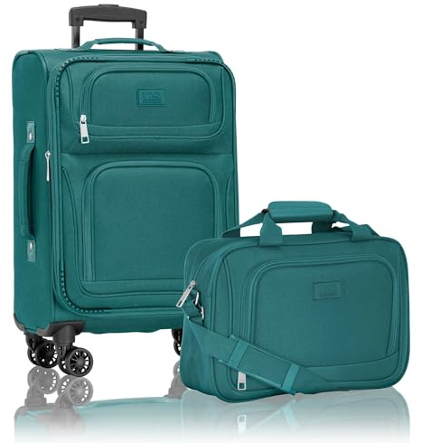 U.S. Traveler Rio Lightweight Softside Rolling Carry-on Suitcase, 4-Wheel Set, Teal