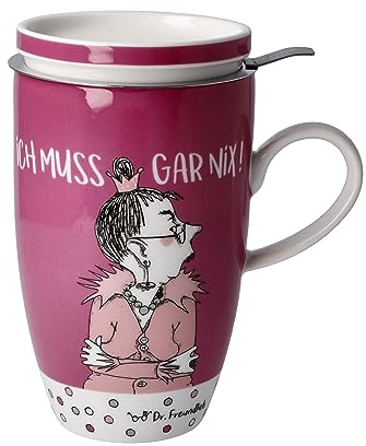 Goebel Teetasse mit Deckel und Sieb Barbara Freundlieb Ich muss gar nix aus Fine Bone China, Maße: 11,5cm x 8cm x 14cm, 27-001-25-1