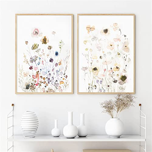 Sarah Duke Blumen Poster Wohnzimmer, 2er Set Aquarell Blumen Wandbilder Kunstposter, Ohne Rahmen Leinwandbilder, Modern Boho Bilder Wanddeko (50 x 70 cm)