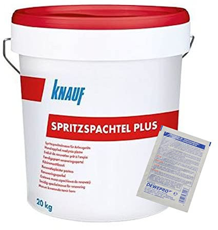 Knauf Spritzspachtel Plus 20kg - Gebrauchsfertige Fugenspachtel - im Set inkl. 1 St. DEWEPRO® Single Scrubs