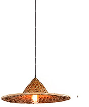 Lustre en forme de chapeau en bambou, lampe à tissage chapeau de paille lumière suspendue suspension en bambou vintage luminaires tissés en rotin éclairage abat-jour seau, lampes rétro de décoration