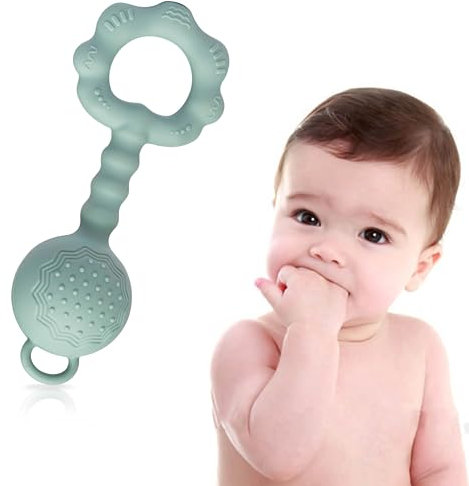 farout Beißring Baby Rassel &Greifling - BPA frei Babyspielzeug ab 3 Monate - Zahnungshilfe - Lernspielzeug - Motorik Förderung - Geschenk Baby 6 Monate Jungen Mädchen - Beißspielzeug Mit Rassel.