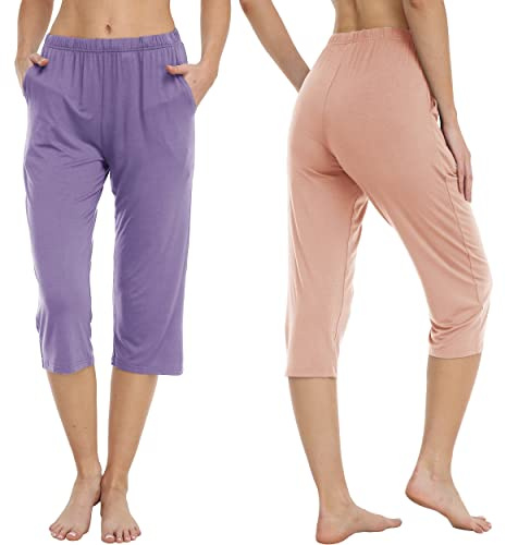 MoFiz Pantacourt de Pyjama Femme Bas Pyjama Modal Leger Pantalon Parfaits pour Le Sport ou Nuit