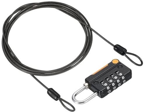 PATIKIL Security Steel Cable with 4 Digit Combination Lock, 6.5Ft Coated Safety Wire Rope Double Loop Padlock for Outdoor Travel Luggage, Black