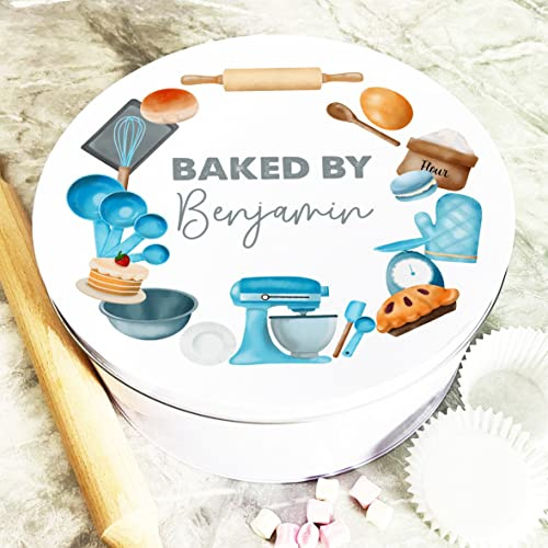 Fingerprint Designs Round Watercolour Baking Baked By Personalised Cake Tin