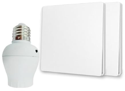 Interrupteur sans fil et sans pile Auto alimenté - Écologique - Qualité Pro - Va et vient RF - KIT 2 télécommande mural + 1 Douille à vis E27 Adaptateur Radio - Longue Distance - 200 m