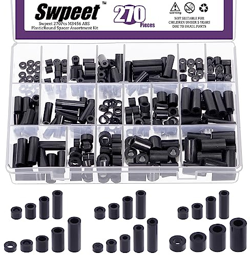 Swpeet Abstandshalter aus Nylon, rund, Abstandshalter, Schraubenmutter-Sortiment, Nylon, ABS-Kunststoff, Länge 3 mm, 5 mm, 6 mm, 8 mm, 10 mm, 12 mm, 18 mm, 20 mm, 25 mm, für Schrauben, Prototyping,