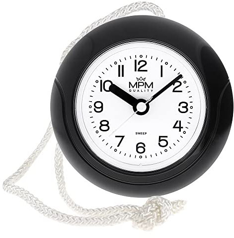 MPM Quality Orologio da Bagno in Plastica - Movimento al Quarzo Sweep, Impermeabile 3-5 ATM, Nero, Ø 135 mm - Adatto per Esterni, Piscina, Cucina
