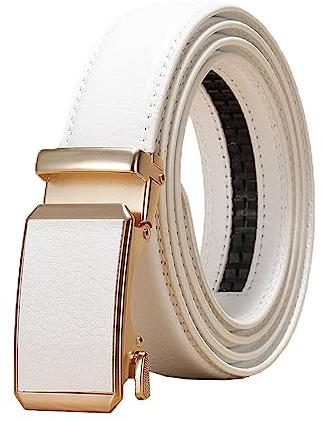 NIUXICH 3cm largeur femmes/hommes ceinture en cuir réglable boucle automatique ceinture vêtements ceinture décorative, Blanc, 130cm