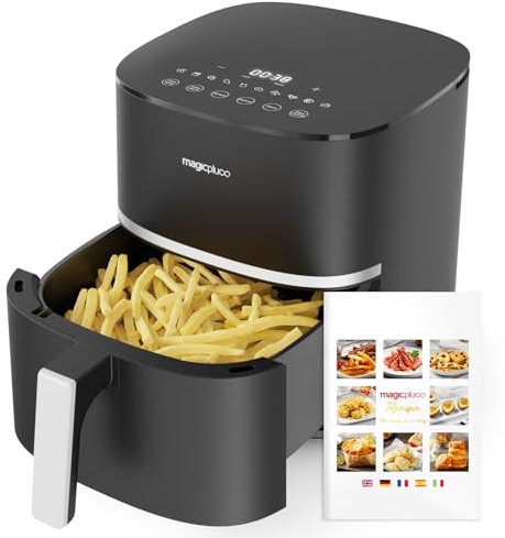 magicplux Heißluftfritteuse 5,5L XXL, 1500W Airfryer mit 13 Vorprogrammierte, mit Digitalem LED-Touchscreen, X CYCLONE AIR-Gleichmäßige Hitze Technologie, mit 21 Rezept, Spülmaschinenfest, Schwarz