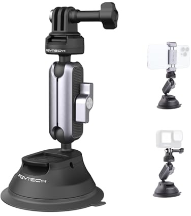 PGYTECH CapLock Saugnapf Halterung, Actioncam Auto Glas Halter, Suction Cup | 360°Doppelkopf Kugel Halter, Mit 1/4 Gewinde Adapter, Kompatibel mit GoPro/DJI/Insta360, Schnellverschluss-System