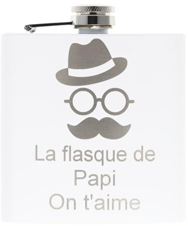 Petaca de acero blanco personalizada y grabada - Petaca de whisky blanco con texto grabado - Petaca de acero inoxidable blanco brillante de 180 ml