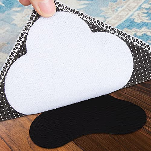 JIOL 16 pares de pinzas de gran tamaño para alfombras, antideslizantes, lavables, con cinta adhesiva para las esquinas, almohadillas de velcro para alfombras, no rizados, reutilizables, mantienen tu