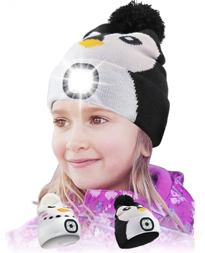 Mütze mit Led Licht Kinder,Weihnachten Geschenk Mütze für Jungen und Mädchen,Mütze Kinder Winter, 2 Lichtmodi,USB Wiederaufladbar Winter Wärmer Haube,Lauflicht Ideal für Joggen Camping Lesen Laufen