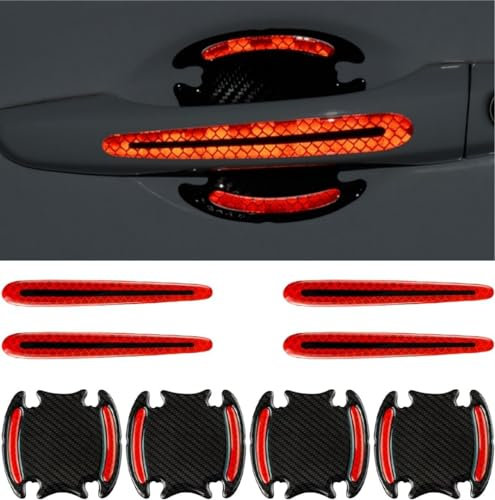 CompraFun Pellicola Protettiva per Maniglia Portiera Auto, 8pcs Set Pellicola Protettiva Riflettente AntiGraffio Adesivi, per Maniglie di Auto Incassate - Universale Adesivi Auto Esterni (Rosso)