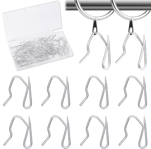 Heavy Duty Zinc Metal Drapery Pin Hooks (50 Pack) for Pencil Pleat Curtains packed in a clean box