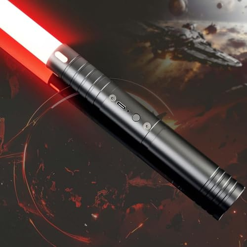 MOZC Espada Láser, Sable de Luz de 2 en 1 15 Colores, 4 Modos y Efectos de Sonido FX, Sable de Luz de Carga USB-C,Espada láser para niños Halloween Cosplay (Negro 1PC)