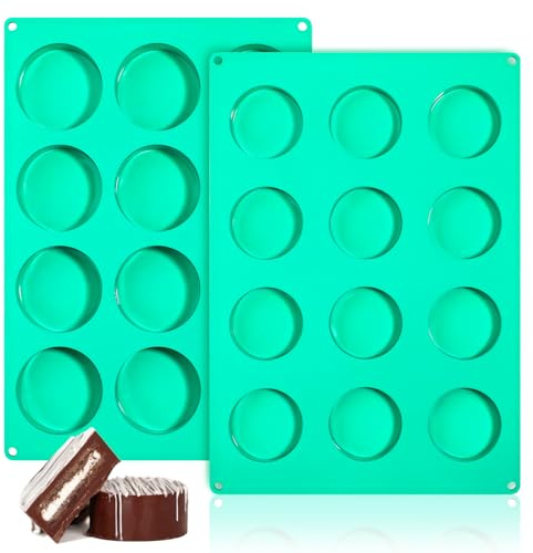 Webake Cake Puck Mold Set 2 Different Sizes, 12-Cavity Silicone Molds for Chocolate Covered Desserts, Flat Cake Pop, BPA Free, 2Pcs