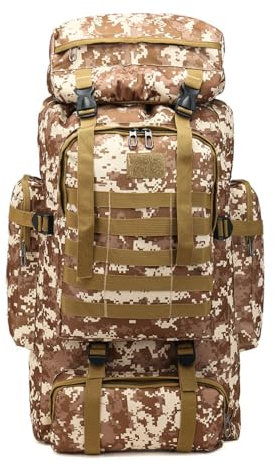 Wisafory 80L Rucksack Trekkingrucksack Wanderrucksack Reiserucksack Military Taktischer Rucksack Großer Wasserdichter Rucksack für Camping, Wandern, Bergsteigen, Reisen Wüste 80L