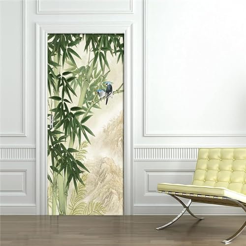Türtapete 3D Selbstklebend Türposter - Grüner Bambusvogelberg 90 X 210 Cm - Türaufkleber Fototapete Abziehen Und Aufkleben Türfolie Poster - Kinderzimmer Wohnzimmer Küche Schlafzimmer Tür F -4G3G-C7J5