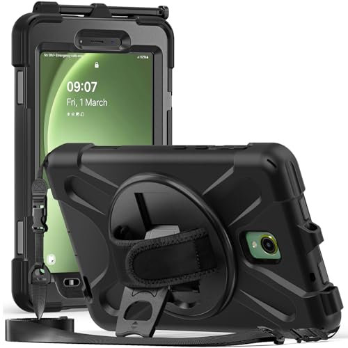 ProCase Stoßfeste Hülle für 8 Zoll Galaxy Tab Active5 2024(SM-X300)/Active3 2020 mit Stifthalter, Schutzhülle mit Handschlaufe 360° Drehbar Kickstand-Case für Samsung 8 Tab Active5/3 -Schwarz