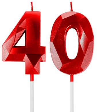 Yiran 3D Rot Geburtstagskerzen,Geburtstagskerzen Zahlen 40,Kuchendeko Geburtstag,Geburtstagskerzen für Geburtstagsdeko,Kuchen Dekoration für Männer, Frauen Geburtstag Jubiläen Party