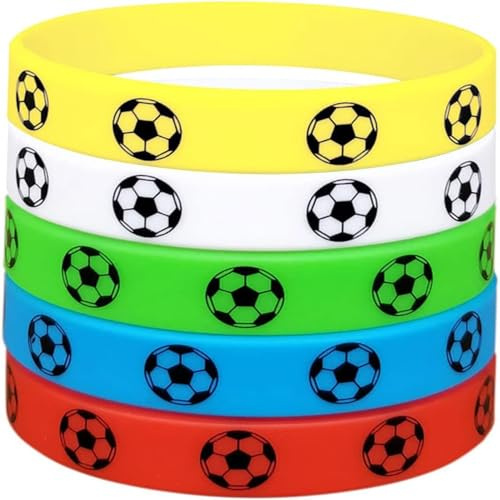 YKKJ Braccialetti Silicone per Bambini 5 Pezzi Calcio Bracciali in Silicone Colorati Braccialetto in Gomma per Festa Calcio Eventi