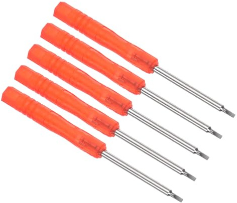 CoCud 5pz Cacciavite Taglio Piccolo Dimensioni 1,5mm Cacciavite Piatto | Acciaio, Lunghezza 85mm, con Impugnatura Rossa, Antiscivolo, per Occhiali Orologi