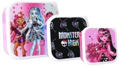 My sweety pop - lot de 3 boites a gouter Monster High - Boîte à goûter - Lunch box - Pour enfant - Crèche - Maternelle - Ecole - Vacances - Repas - 11,5 cm - Pour Fille - Violet/Rose - Idée Cadeau