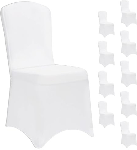 DETEX® Stuhlhussen 10er Set Weiß Hochzeit Stretch Dehnbar 30°C Waschbar Stuhlbezug Hussen für Stühle Bezug Überzug Cover Deko Hochlehner ohne Armlehne