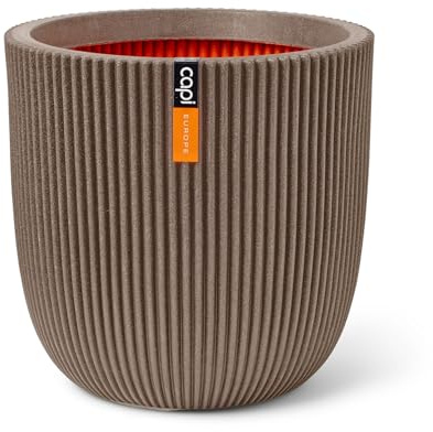 Capi Europe - Topf Kugel Groove NL - 35x34 - Warm Taupe - Blumentopf für den Innen- und Außeneinsatz - Übertopf - Pflanztopf - Pflanzgefäß - Kunststoff - KGVWT932