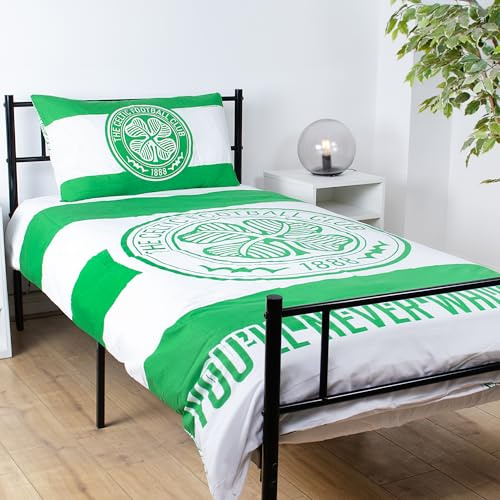 Officially Licensed Celtic FC Single Bedding Set – Reversible and Includes Pillowcase – Perfect for Kids – For Bhoys and Wee Lasses Of SPL Club Celtic Football