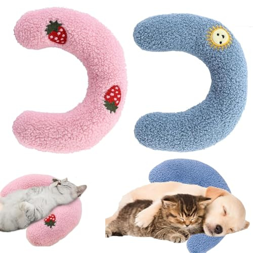 ARROMI 2 PCS Dog Pillow, Cat Pillow, Small Pillow, Pillow Pets, for Indoor Cats U Shaped Dog Pillows for Small Dogs & Cats for Sleeping Improve (Pink and Blue)