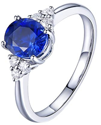 KnSam Echter Goldschmuck, Damen Diamant Ring 18 Karat Weißgold 750, Verlobungsring Herren 0.41ct Labor Erstellt Saphir mit Diamant, Silber Blau, Gr.63 (20.1)