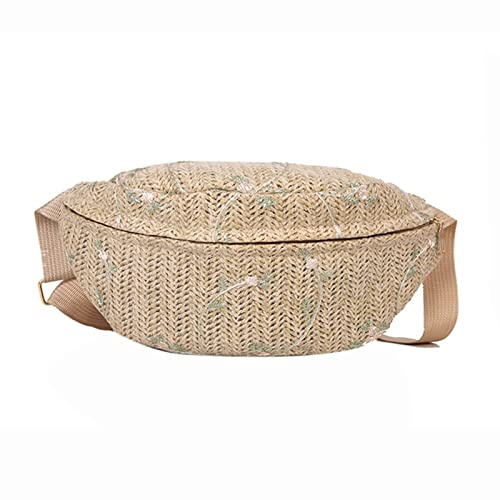 NVOQILIN Sac de plage en paille pour femme - Sac banane décontracté - Grand sac de voyage pour téléphone portable - Poches sur les hanches